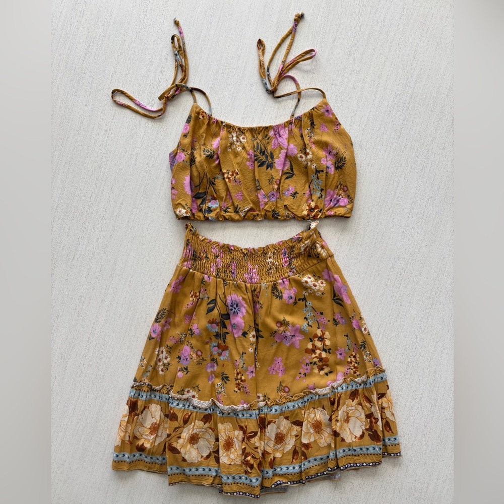 Yellow Floral Crop Top & Skirt Coordinating Set